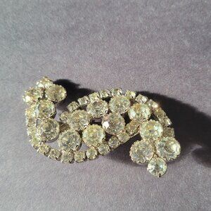 Vintage 1960 Rhinestone Silver-Tone Swirl Brooch Pin Jewelry